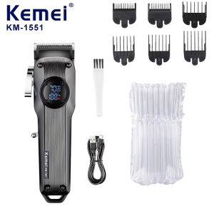 Kemei KM-1551 Professional Hair Clipper for Salon, USB Rechargeable with LED Display, Styling and Trimming Tool for Barbers.